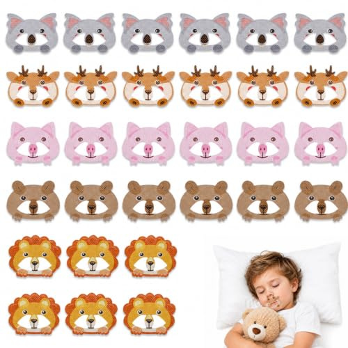 QOWUXHZ Bande de Bouche pour Enfants 30 Pièces - Scotch Bouche Anti-Ronflement pour Dormir, Motifs Animaux Mignons, Non-Tissé et Adhésif Doux pour la Peau