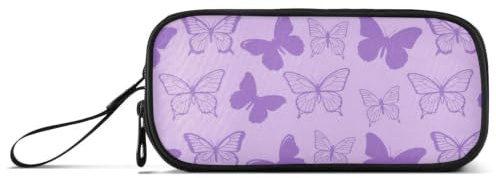 miaozhen Nylon Zipper Pencil Bag Fashion Lilac Butterflies | High Capacity Large Pencil Case Stationery pouching Organizer for Middle School Teen Girls estuche para