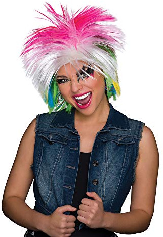 Womens 80s Pop Icon Multicolor Wig (1 Pc.) - Vibrant Design, Perfect for Costume Parties, Cosplays, Music Festivals, & Retro-Themed Events Halloween