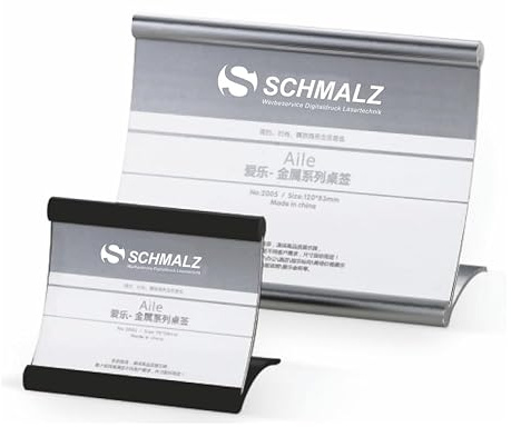 Schmalz® 10 Stück Trendiger Tischaufsteller Preisschild Werbeschild aus Aluminium schwarz oder silber Metall sehr hochwertig (silber, 120 x 83 mm)