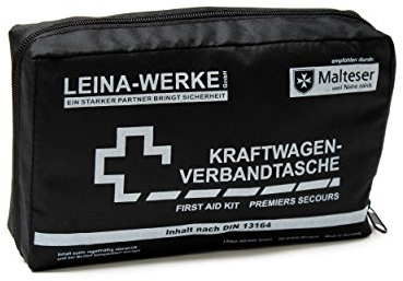 Leina-Werke 11002 - Botiquín de primeros auxilios para coche (sin velcro), color negro y blanco