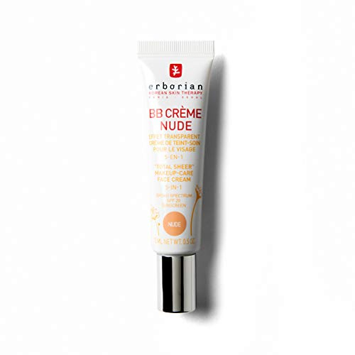 Erborian BB Crème au Ginseng - Fond de Teint Couvrant Imperfections et Base de Teint Effet Peau de Bébé - Soin Cosmétique Coréen 5-en-1 pour Visage à SPF 20 - Nude - 15 ml