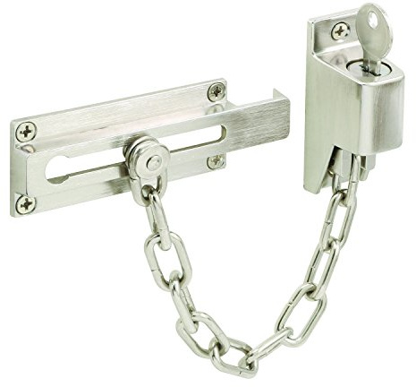 Prime-Line U 11093 Keyed Chain Door Guard, 3-1/4 In., Steel and Diecast Construction, Satin Nickel Plated Finish (Single Pack)