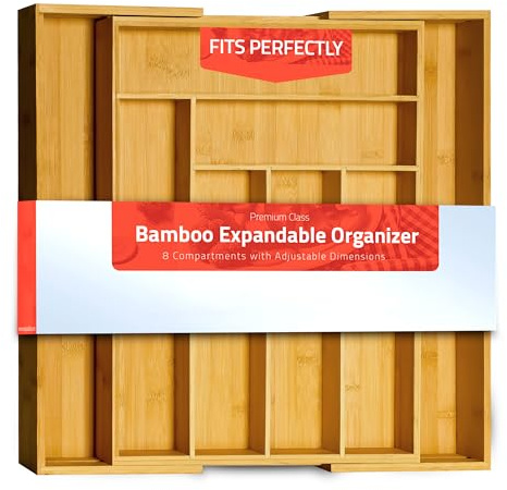 Utopia Kitchen Caddy Expandable Drawer Organizer, Bamboo Dividers Organizer for Kitchen, Silverware, Flatware, Living Room, Makeup Drawer & Utensil Holder, Natural Wood