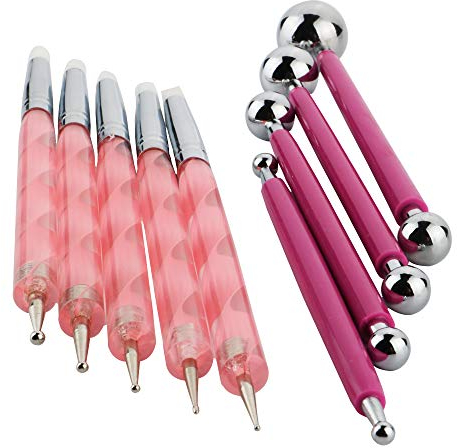 CESFONJER Bolas Para Modelar, Juego de 9 PCS Herramientas de Cerámica y Arcilla Para Escultura Manualidades/Arte de Uñas Herramientas (Rojo, Acero Inoxidable)