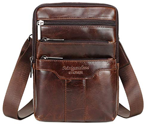 Small Leather Sling Shoulder Bag Messenger Pack for Men Women Travel Business Crossbody Pouch Phone Wallet Satchel Pocket Camping Casual Daypack