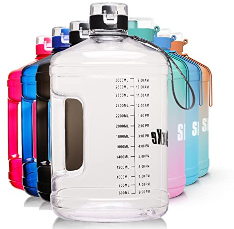 SLUXKE 1 Gallon Water Bottle Portable Water Jug Fitness Sports Daily Water Bottle with Motivational Time Marker,Leak-Proof, Wide Mouth, BPA Free Water Bottles for Sports Gym Fitness Work