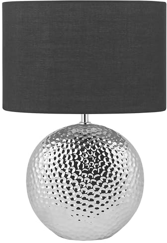 Beliani Glamouröse Tischlampe Keramik silber mit Stoffschirm Trommelform schwarz Nasva