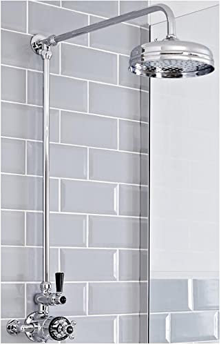 Milano Elizabeth Traditional Rigid Riser Thermostatic Mixer Valve Round Shower Head - Chrome Black