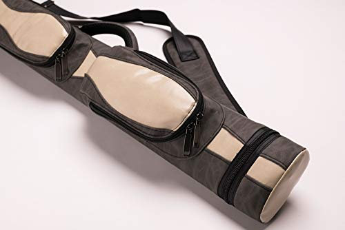 CUEL Billard-Köcher Suede Grey 2/2 für Pool-Billard-Queues, aus Kunst-Wildleder, mit Schultergurt, Tragegriff und Zwei Seitentaschen für Billardzubehör