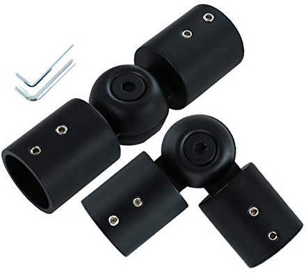 Conector de barra de cortina de esquina de ventana, conector de varillas de cortinas ajustables para persianas de ventanas de bahía con color negro y plateado de 1 pulgada y 3/4 pulgadas