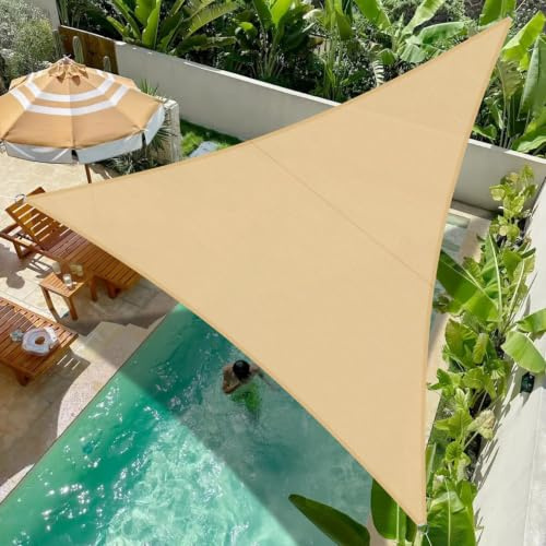Cool Area Toldo Vela Impermeable Triangular 5x5x5m, Arena | Toldo Vela de Sombra Protección UV,PES Toldos para Patio Exterior Jardín Terraza