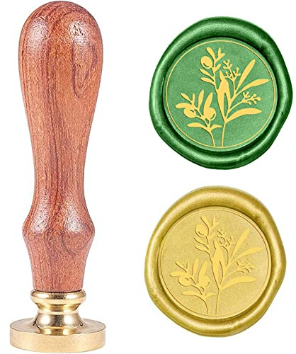 craspire Siegellack Stempel Olivenzweig, Austauschbarer Siegelstempelkopf Mit Holzgriff Für Hochzeitseinladungskarten Flaschengeschenkdekoration