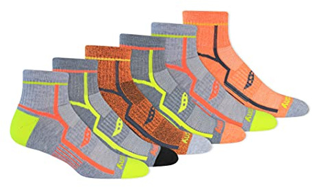 Saucony Men's RunDry Bolt Performance 6, 12 Pairs Quarter Socks, L-XL, Orange Assorted (6 Pairs), Large