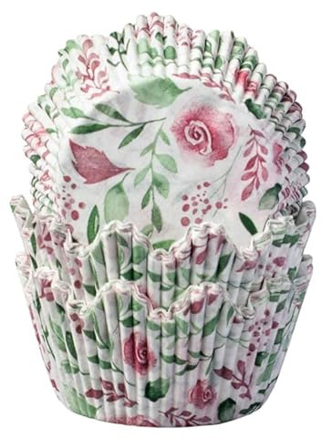 Demmler Muffinförmchen Blumen - Cupcakeförmchen mit den Motive Rose - Maße: 50x38 mm - Insgesamt 40 Stück - Made in Germany