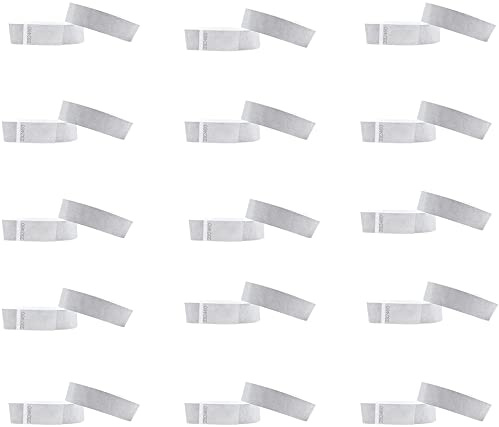 Duories 50 Stück Einlassbänder Papier-Armbänder,Wasserfeste,Bedruckbare Eintrittsbänder zur Sicherheit und Kontrollbänder für Party Events Festivals 19 x 255mm,Silber