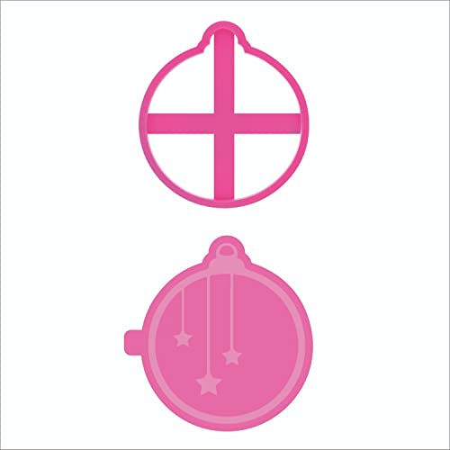 LissieLou Círculo de bolas con estrellas cortapastas cortador de galletas y sello Navidad glaseado sello Fondant Embosser - rosa