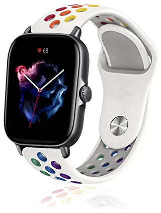 ToVioc Armband für Amazfit Active 3 Premium/Active 2 Square/Active2, 20mm Atmungsaktiv Regenbogen Silikon Ersatzarmband Sportarmband für Amazfit Cheetah 2 Pro/Square - Weiß