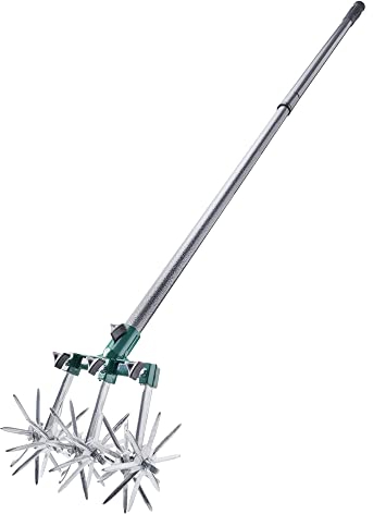 Rolling Cultivator Rotovator - 18 Offset Blades with 60 Adjustable Telescopic Long Handled - Lawn Aerator Garden Roller Tills Soil