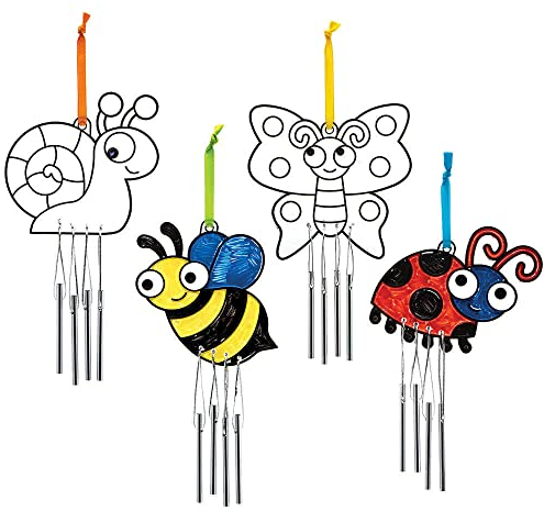 Baker Ross FC694 Bug Suncatcher Windchime - Pack of 4, Painting Craft Kit for Kids, Stained Glass Window Crafts
