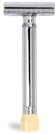 MERKUR Einstellbarer Rasierhobel 510C | Klassiker Glanzchrom | Zweiteiliger Rasierer mit geradem Schnitt | Ideal für Nassrasur | Zinkdruckguss | Messing Griffstück | Made in Germany