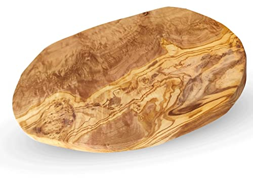 Planche en Bois d'Olivier - À Découper, Petit-Déjeuner, Steak - Coupe Naturelle - 30 x 16,5 cm (+/- 2 cm)