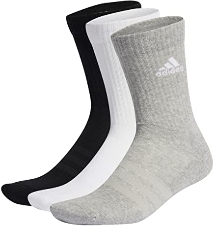 adidas Unisex - Adulto Cushioned Crew Socks 3 Pairs, Medium Grey Heather / White / Black, 6.5-8