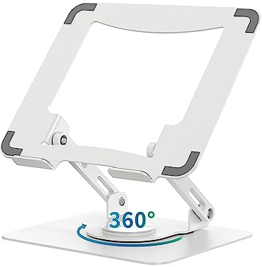 SOUNDANCE Laptopstativ med 360° roterande bas, ergonomisk datorhöjare för skrivbord, justerbar höjd med multivinkel, vikbart laptopfäste, stabil metallhållare, stöder 10–15,6” bärbar dator/PC, vit