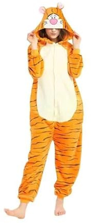 TOHYOZIJ Unisex Adult Animal Onesie Pajamas Halloween Carnival Cosplay Costume, Plush One Piece Cosplay Suit for Adults, Women and Men Homewear (Tigger, Small)
