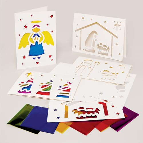 Baker Ross FX891 Krippenfensterbild-Sets - Packung mit 6, Weihnachtliche Dekorations-Bastelsets für Kinder