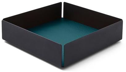 Eglooh - Dafne - Taschenleerer mit Struktur aus schwarzem Stahl - Innerer Boden aus echtem Leder Türkisgrün Blau - Schreibtisch Organizer mit modernem Design - cm 14,5 x 14,5 x H.4 - Made in Italy