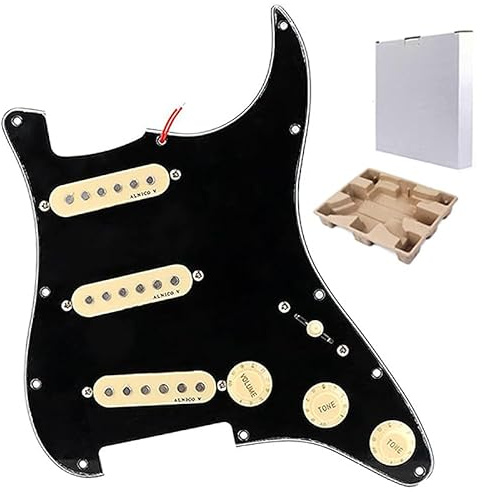 Ogdni Vorverdrahteter SSS-Schlagbrett mit Alnico V Pickup Kit für Strat E-Gitarren (schwarz)