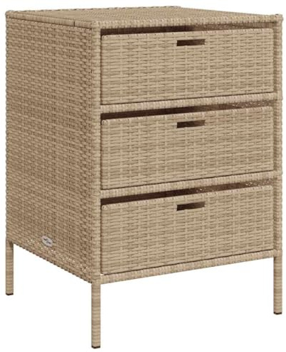 vidaXL Garden Storage Cabinet, Outdoor Poly Rattan Box with 3 Drawers - Beige