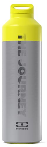 MONBENTO - Bouteille isotherme MB Steel The Journey - Gourde Isotherme Inox 500ml avec Infuseur Thé/Fruit - Garde Boissons Chaudes/Froides - Bouteille Inox Idéale Travail/Randonnée/Sport - Jaune Métal