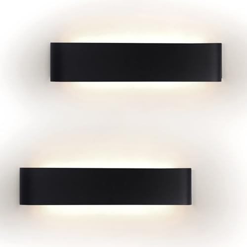 YCZM 2 Stück Wandlampe Innen LED Wandleuchte Innen 18W 31CM 2160LM Wandlampen Schwarz Up und Down Wandbeleuchtung 4500K Neutralweiß Wandleuchten IP44 Flurlampen für Wohnzimmer Schlafzimmer Treppenhau