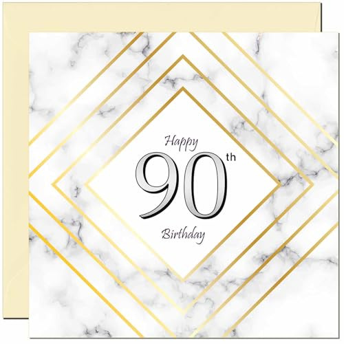 Geburtstagskarte zum 90. Geburtstag für Männer und Frauen, Weißer Marmor, Gold, Geburtstagskarten für 90 Jahre alten Mann, 90. Geburtstag, Mutter, Vater, Opa, Onkel, Geburtstagsgeschenk, Geschenk für