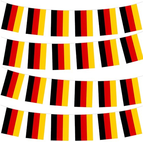 Guirlande de Drapeaux Allemagne 10m 30 Fanions, Banderole Allemande Décoration pour Coupe du Monde Football 2026 Jour de l'Unité Allemande Jeux Olympiques Bar Jardin Rue Déco Party Supporter