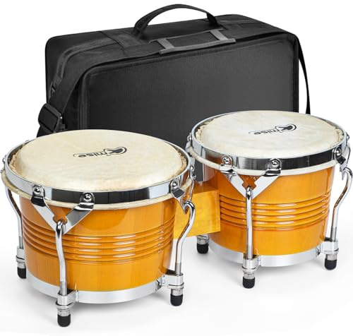 Bongo Drums 16,5 cm und 19,1 cm, Birke Percussion Instrument Bongos für Erwachsene Anfänger, Büffelhandtrommel mit Tragetasche und Stimmschlüssel für Bildung und Praxis