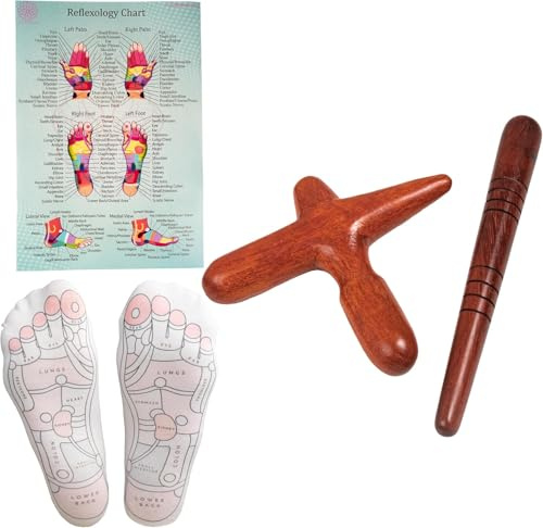 CCcollections Massageverktygssatser med diagram för proffs Fot Handmassage Träpinne Zonterapi (Set E (Socks))