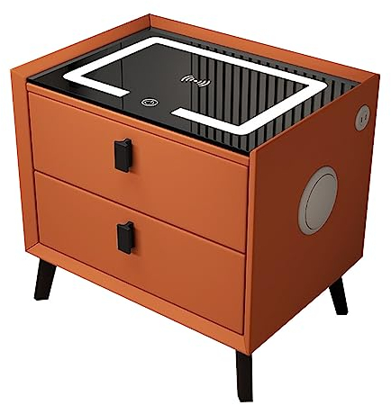 Wireless Charging Nightstand with LED Lights, Multifunction Audio Cabinet End Table for Bedroom, Dorm and Living Room