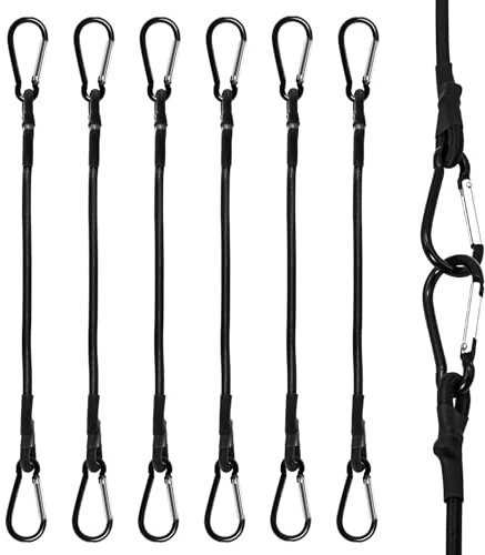 Brelet Tendeurs Elastique avec Mousqueton, 6 Pcs Robuste Tendeur Elastique, 30CM Tendeurs Elastique avec Crochets pour Camping, Bâches, Tente, Bagages, Voitur et Motos