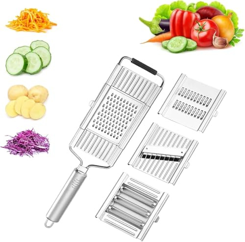 WESLNN Set affettaverdure Multiuso, grattugia per Verdure da Cucina con 4 Lame Regolabili, affettatrice Manuale per Verdure, Formaggio, Verdura, Frutta