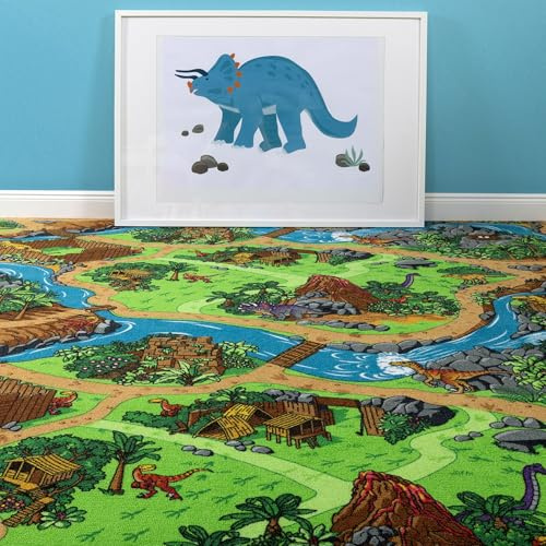 Steffensmeier Teppichboden Buddy Meterware | Auslegware für Kinderzimmer | Spielteppich | Dino, Größe: 400x400 cm