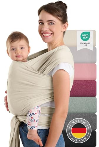 Laleni Babytragetuch für Neugeborene bis 15 kg in Baumwolle | Wickeltuch OEKO-TEX zertifiziert | newborn Babytrage 5,10m lang | physiologische Kindertrage | beige