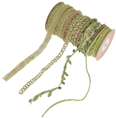 GreatRise 4 Rolle 4 Rolle Juteband 3 Meter Sackleinen Band Natürliche Jute Schnur Rolle Blattband Vintage Geschenkband Dekoband Bastelband für DIY Handwerk Hochzeit Party Blumenstrauß Deko
