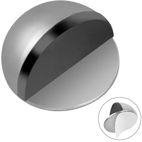 Arrêts de Portes Adhesive, 1Pièces Butées de Porte en Acier Inoxydable, Bloc Porte Sol avec Pare-Chocs en Caoutchouc, Arrêt de Porte Adhesif pour Interieur, Protection de Portes et Murs (Argent)
