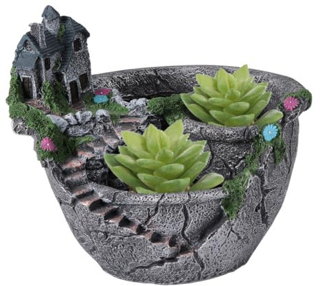 YARNOW Kreativer Runder Harz Blumenbecken Blumentopf Haushaltsdekor Sukkulentenbehälter Für Home Office Balkon Silber Villa Stil