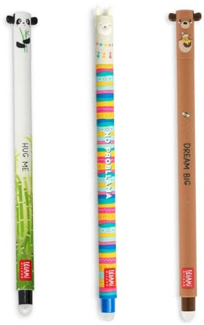 LEGAMI - 3er Set Gel-Radierstifte, Teddy, Lama und Monster Radierbar ohne Blatt zu verbrauchen, 0,7 mm Spitze