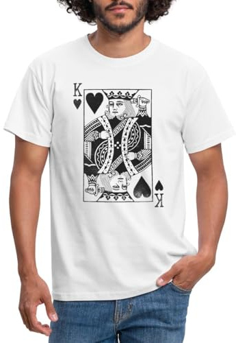Spreadshirt Herz König Spielkarte Valentinstag Fasching Karneval Männer T-Shirt, M, Weiß