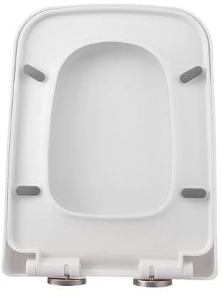 Generico Sedile WC Quadrato con Chiusura Ammortizzata e Cerniere Regolabili a sgancio rapido, Bianco